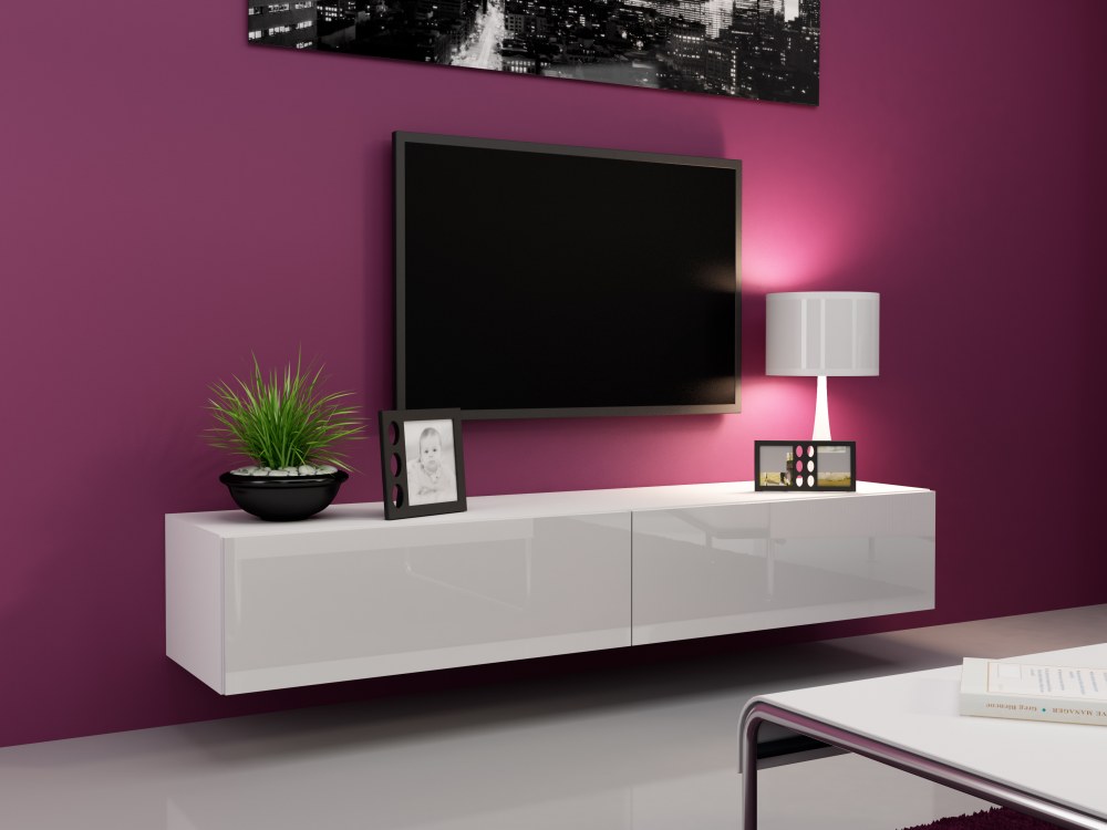 Vigo TV stolík (biela/biely lesk) 140cm