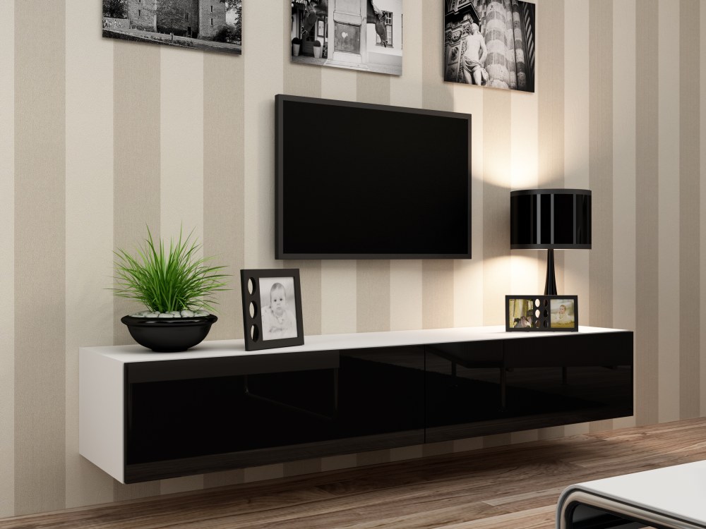 Vigo TV stolík (biela/čierny lesk) 140cm