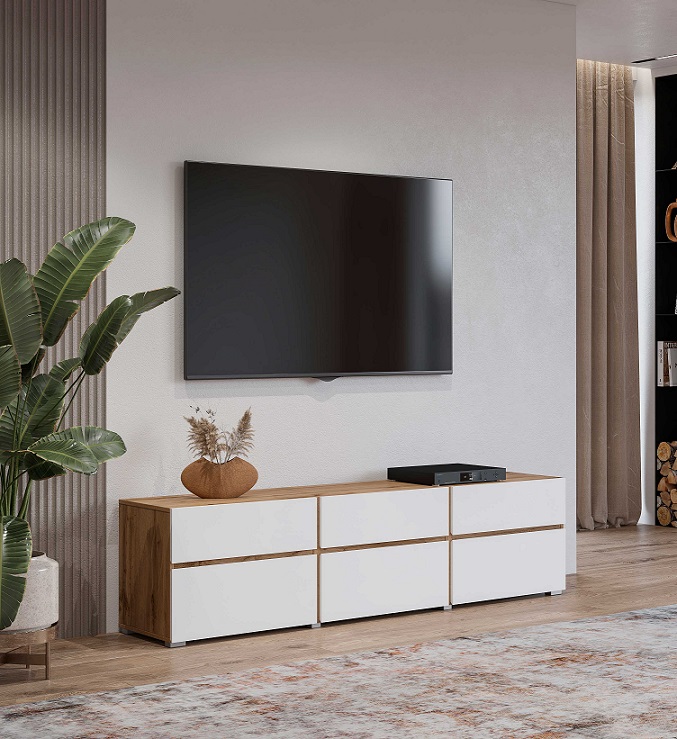 Tv stolík Cross 3D3S dub wotan/biela