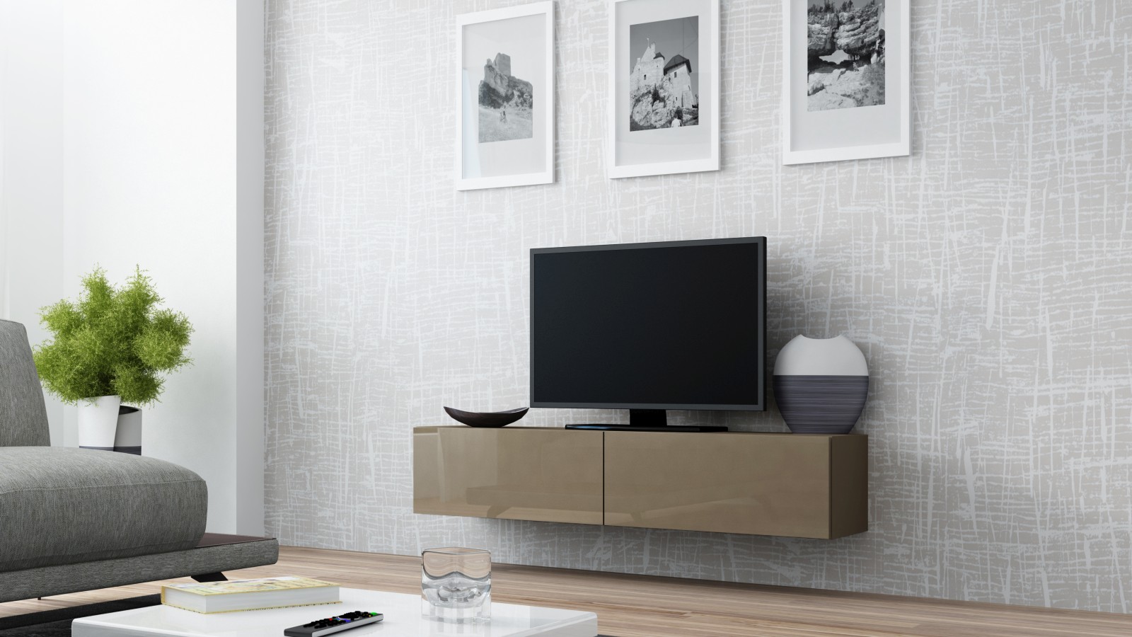 Vigo TV stolík (latte/latte lesk) 140cm