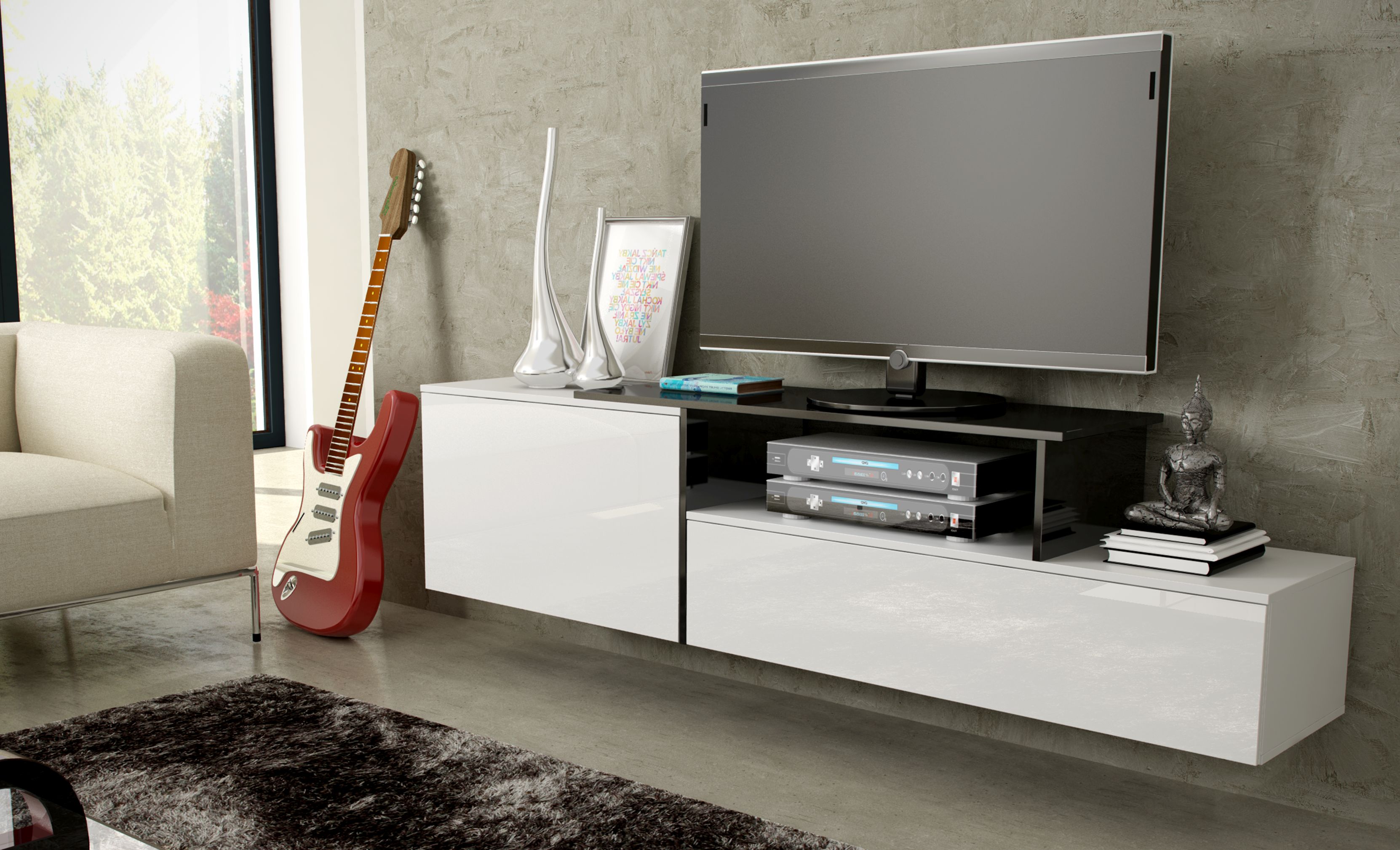 TV stolík Sigma 3 (biela/biely lesk/čierna)