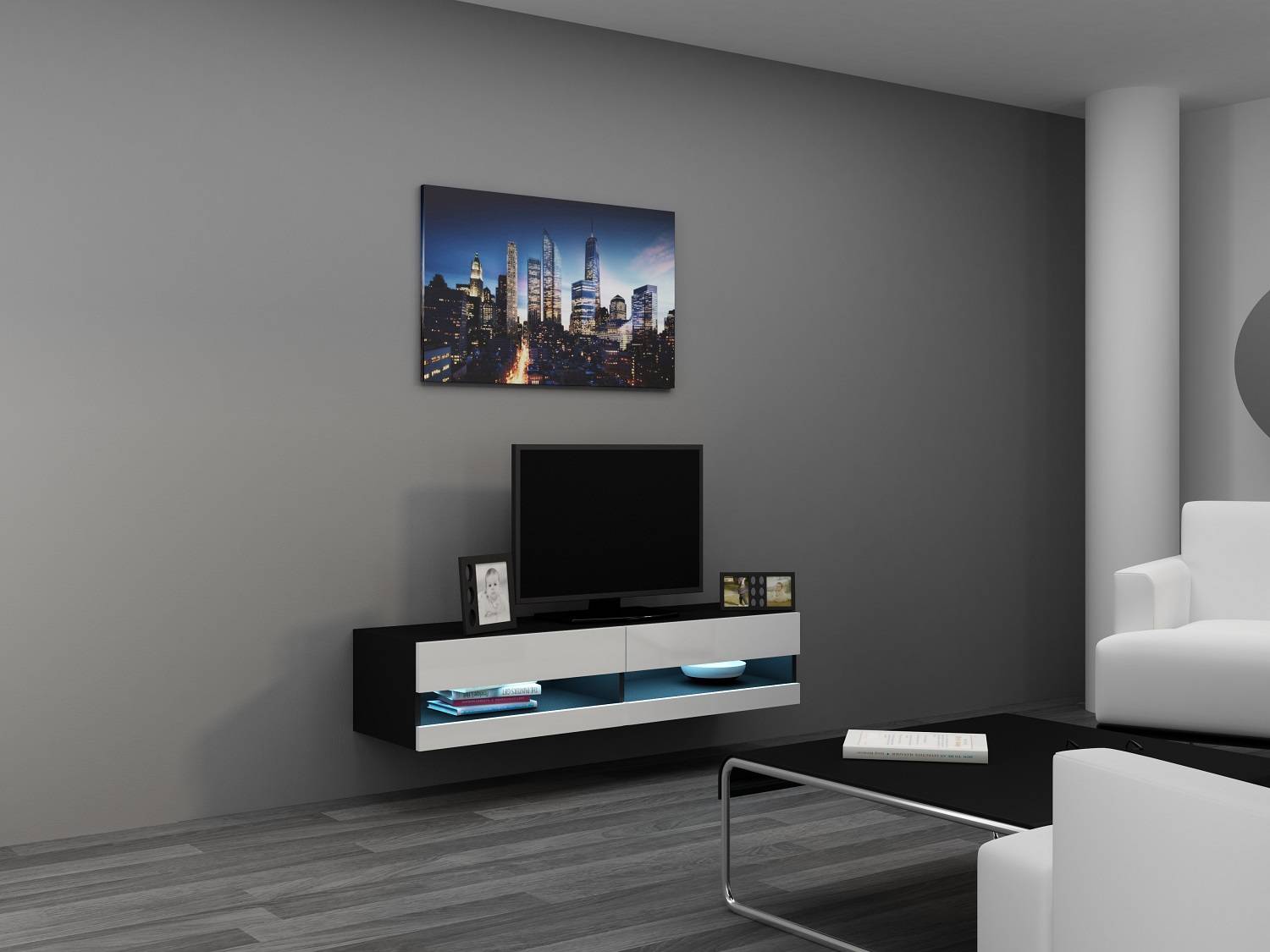 Vigo new TV stolík 140 (čierna/biely lesk)