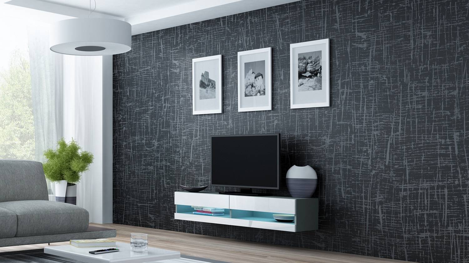 Vigo new TV stolík 140 (sivá/biely lesk)