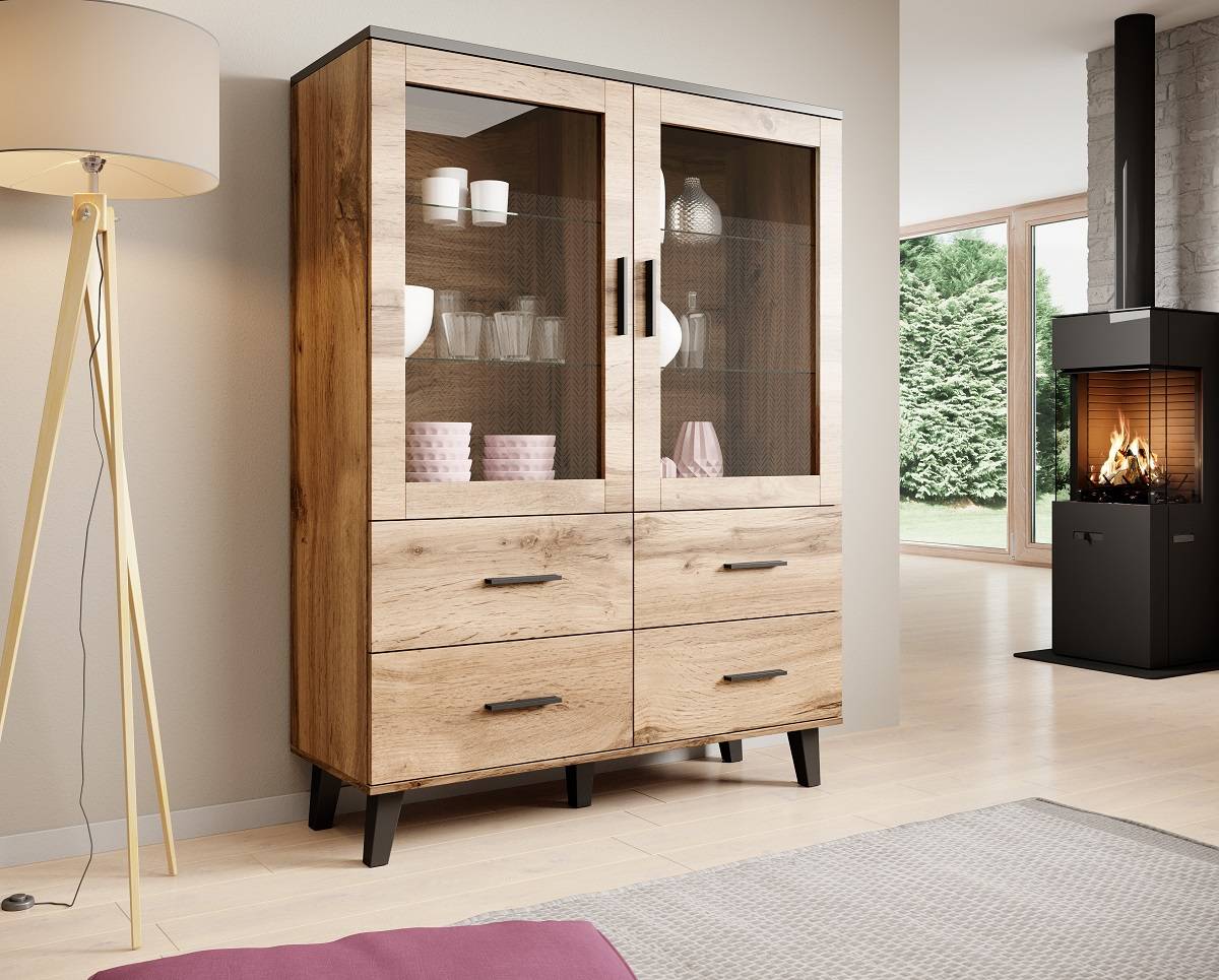 Lotta Vitrína čierna/dub wotan